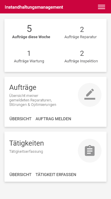 Dashboard Instandhaltung App_Startbildschirm_Mobile Instandhaltung mit Progressive Web Apps